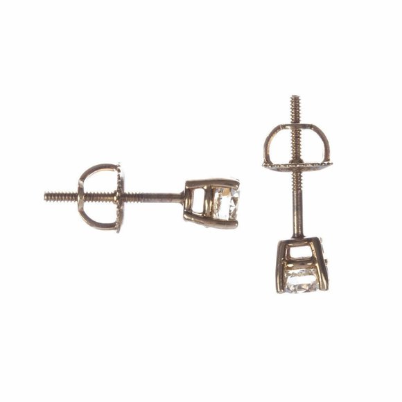 14 kt Yellow Gold and Round Diamond Stud Earrings